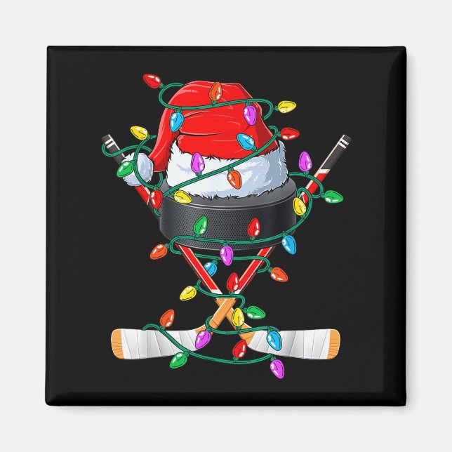 Imã Christmas Hockey Xmas Santa Srts Hat Ball Kids Boy (Frente)