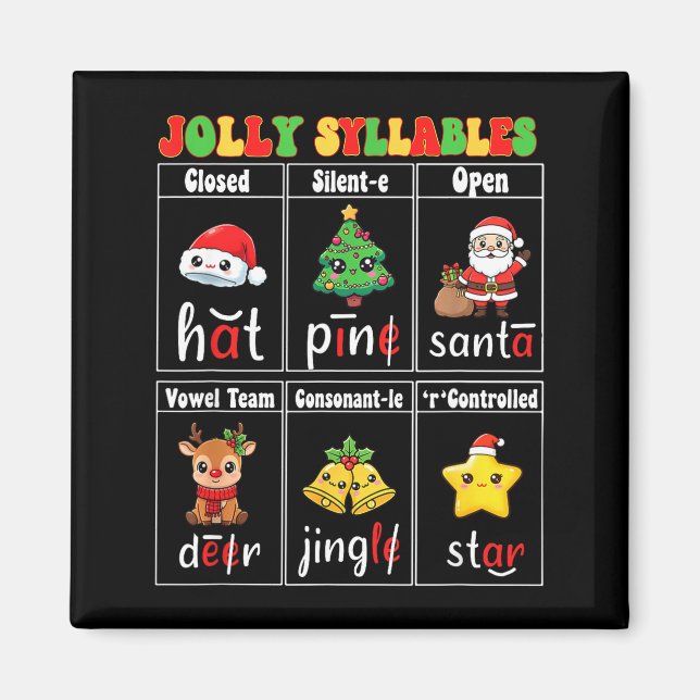 Imã Christmas Jolly Syllables Teacher Students Funny S (Frente)