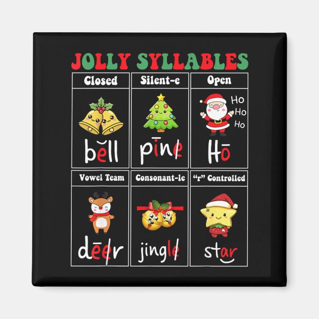 Imã Christmas Jolly Syllables Teacher Students Funny S (Frente)