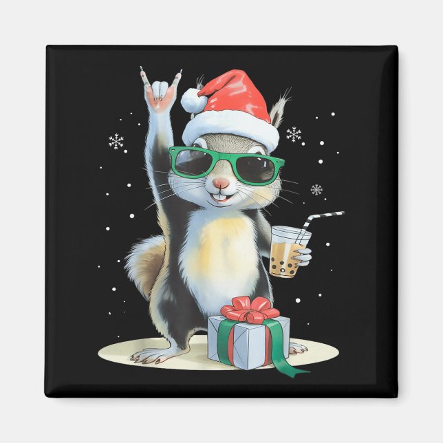 Imã Christmas Kawaii Squirrel Bubble Tea Boba Squirrel (Frente)