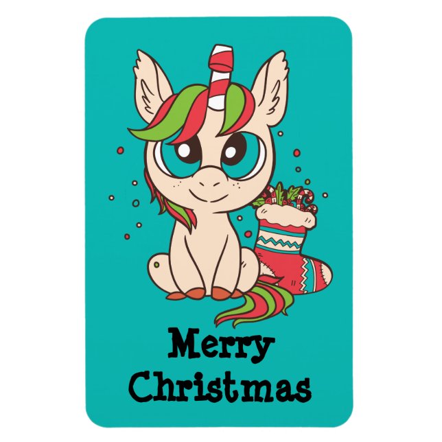 Ímã Christmas Kawaii Unicorn (Vertical)