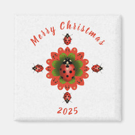 Imã Christmas Ladybug Red Green White Square