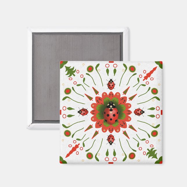 Imã Christmas Ladybug Red White Green (Front/Back)