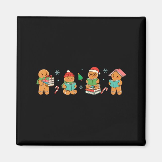 Imã Christmas Library Gingerbread Man Books Lover Book (Frente)