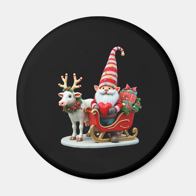 Imã Christmas Light Gnome Santa Claus Riding Sleigh Hi (Frente)