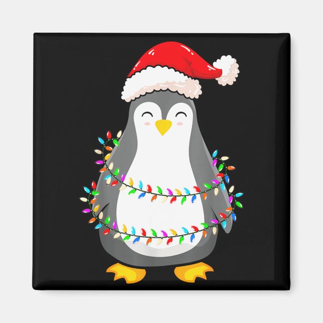 Imã Christmas Lights Penguin Wearing Xmas Hat - Pengui (Frente)