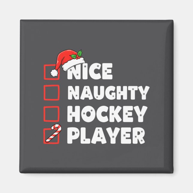 Imã Christmas Nice Naughty Hockey Player List Santa Ch (Frente)