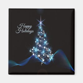 Imã Christmas Party Blue Tree Shiny Black Elegant