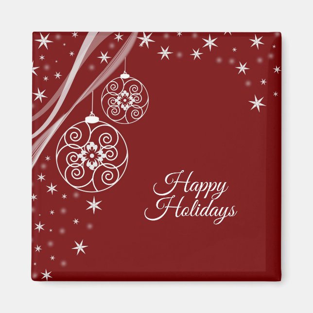 Imã Christmas Party White Ornaments Stars Red Elegant (Frente)