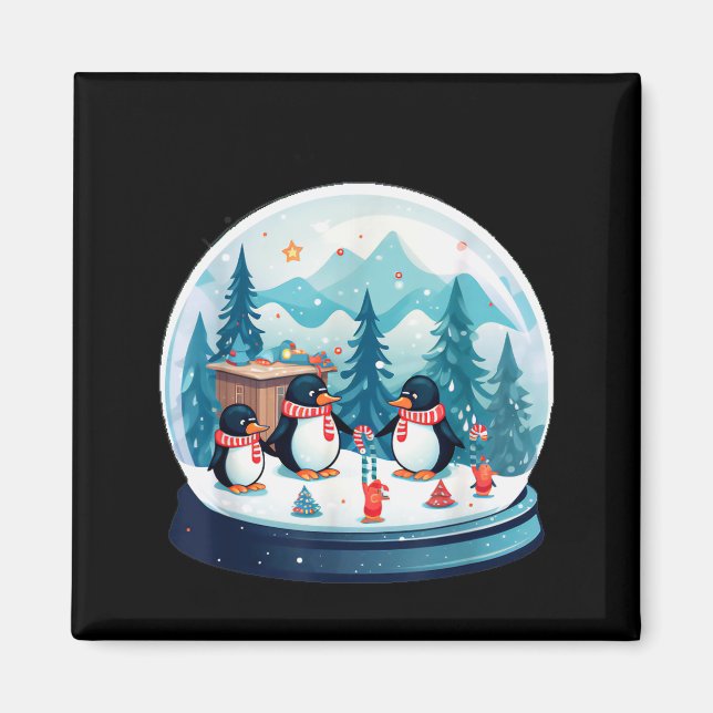 Imã Christmas Penguin Snow Globe Scene Family Holiday  (Frente)