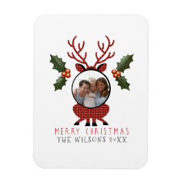 Ímã Christmas Plaid Reindeer with Personalized Photo