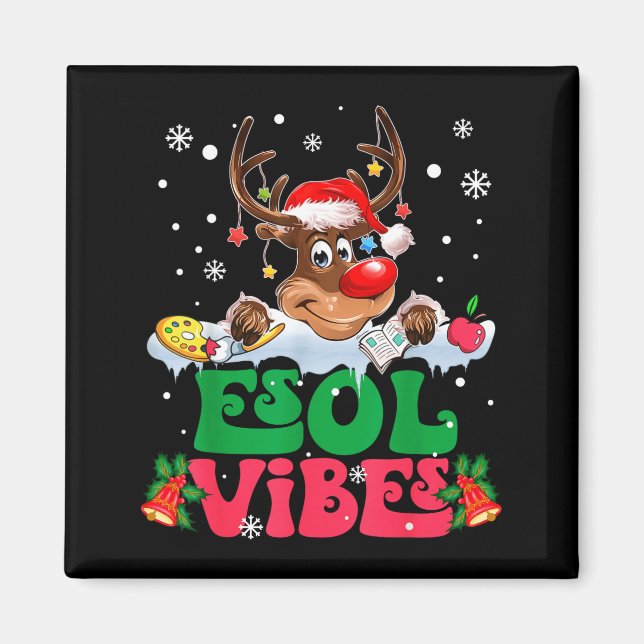 Imã Christmas Reindeer Santa Esol Vibes Funny Teacher  (Frente)