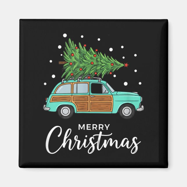 Imã Christmas Retro Car With Christmas Tree - Merry Me (Frente)