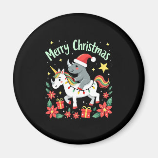 Imã Christmas Rhino Merry Christmas Unicorn Rhino T-Sh
