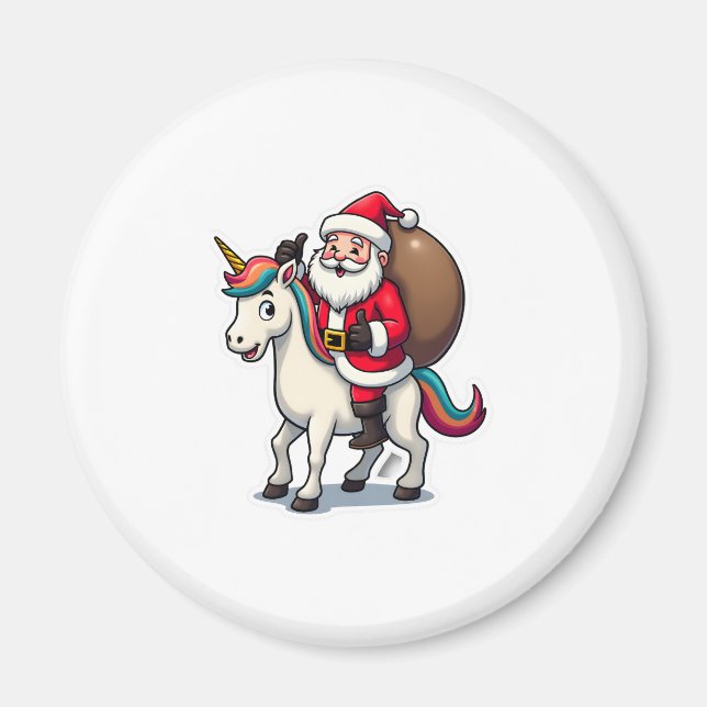 Imã Christmas Santa Claus Riding Unicorn - Xmas Girls  (Frente)