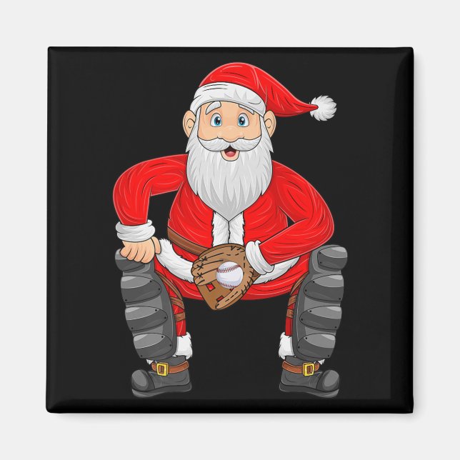 Imã Christmas Santa Playing Baseball Catcher Xmas Srts (Frente)