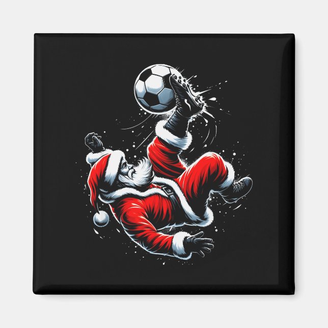 Imã Christmas Santa Soccer Player Bicycle Kick Xmas Ba (Frente)