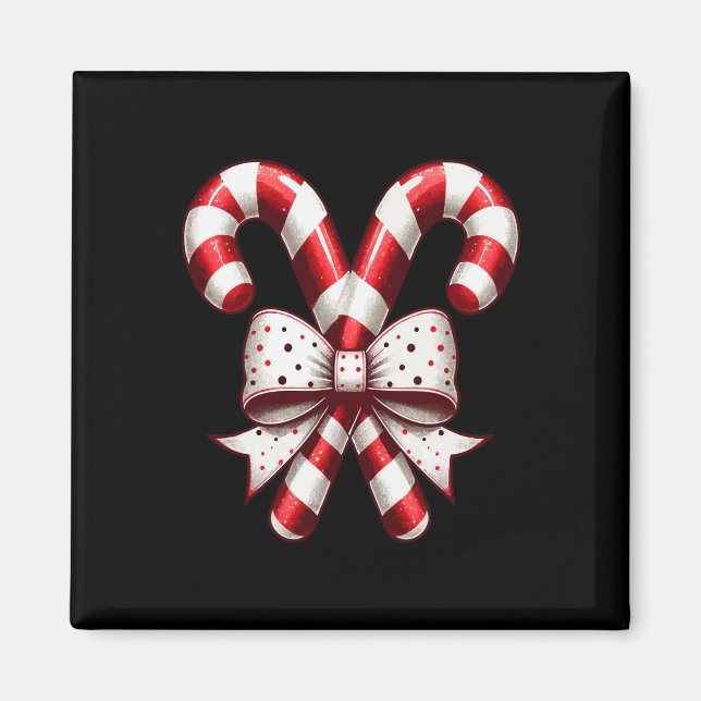 Imã Christmas Season Cute Candy Cane Retro Coquette Bo (Frente)