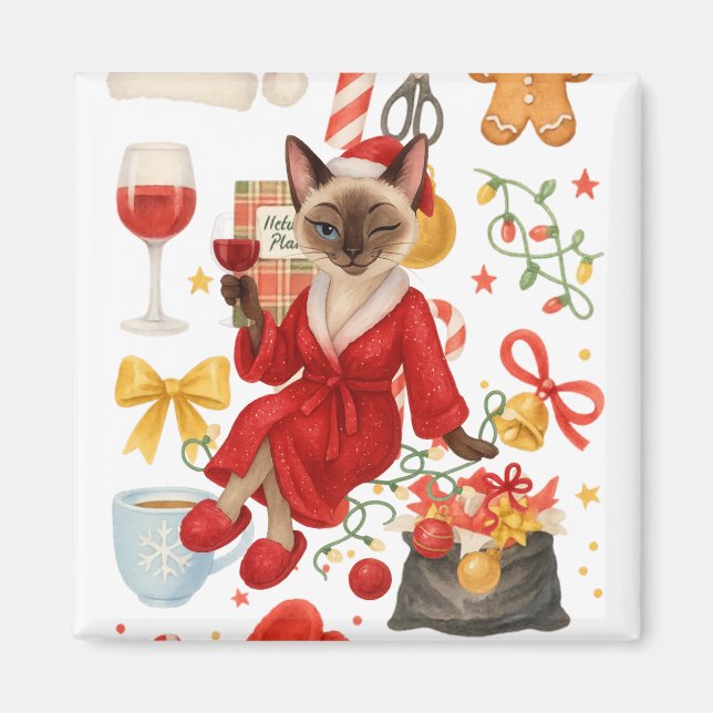 Imã Christmas Siamese Cat is celebrating at home  (Frente)