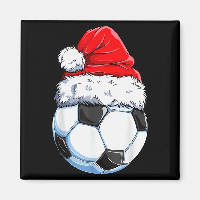 Imã Christmas Soccer Ball Santa Hat Funny Srts Xmas Bo (Frente)