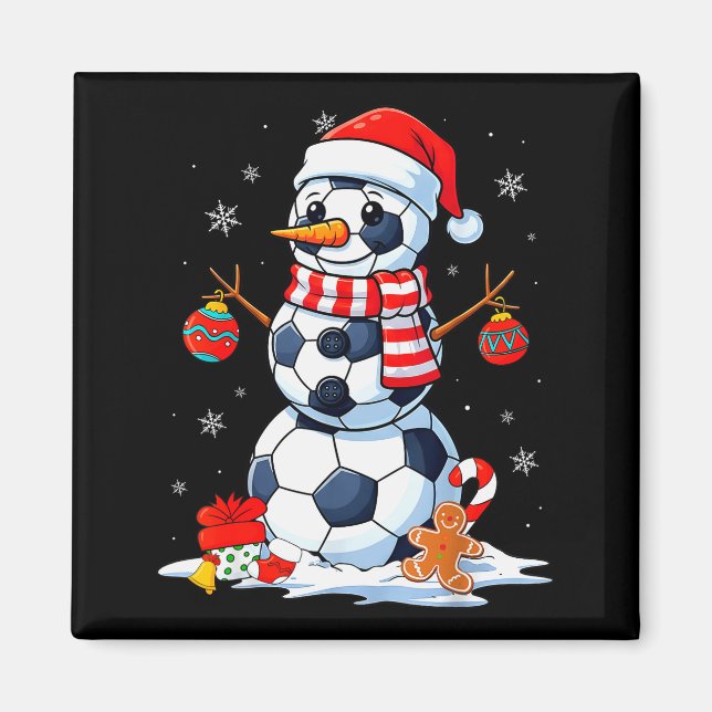 Imã Christmas Soccer Funny Snowman Men Boys Kids  (Frente)