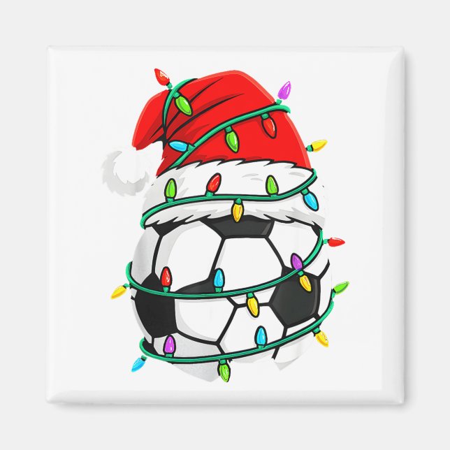 Imã Christmas Soccer Santa Hat Lights Santa Srts Xmas  (Frente)