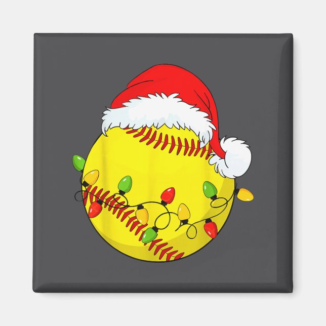 Imã Christmas Softball Xmas Santa Srts Hat Mens Womens (Frente)