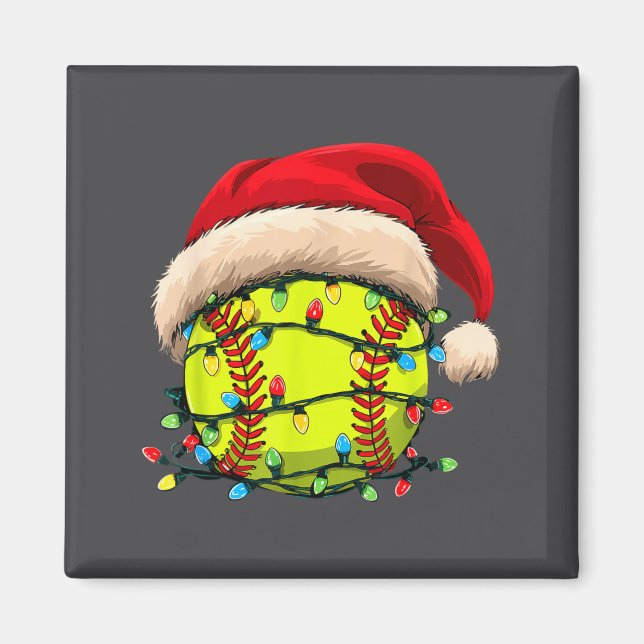Imã Christmas Softball Xmas Santa Srts Hat Mens Womens (Frente)