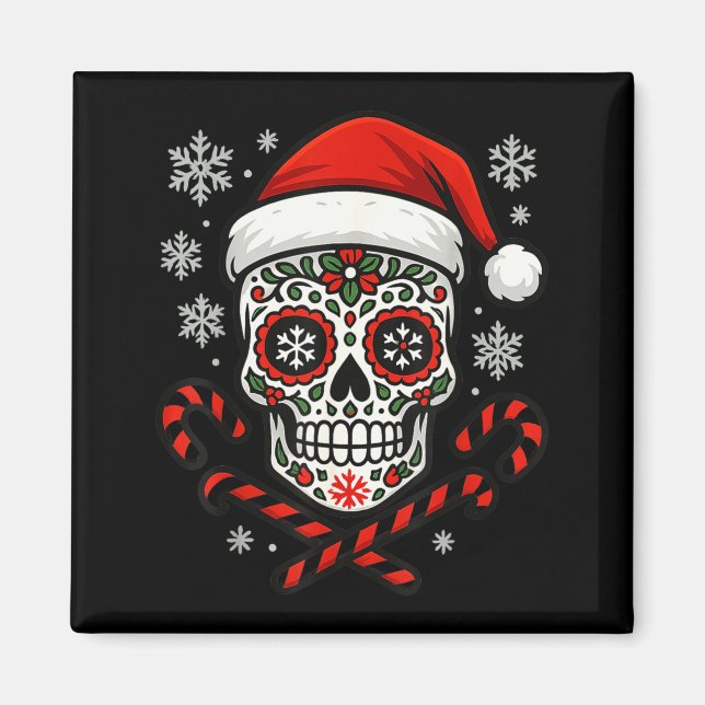 Imã Christmas Sugar Calavera Skull Santa Hat Candy Can (Frente)