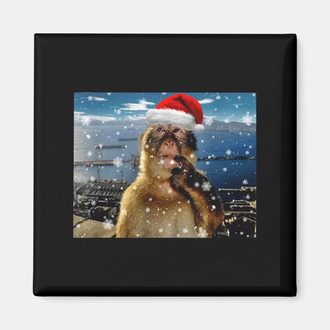 Imã Christmas Thinking Monkey Meme Brainrot Xmas Gift  (Frente)