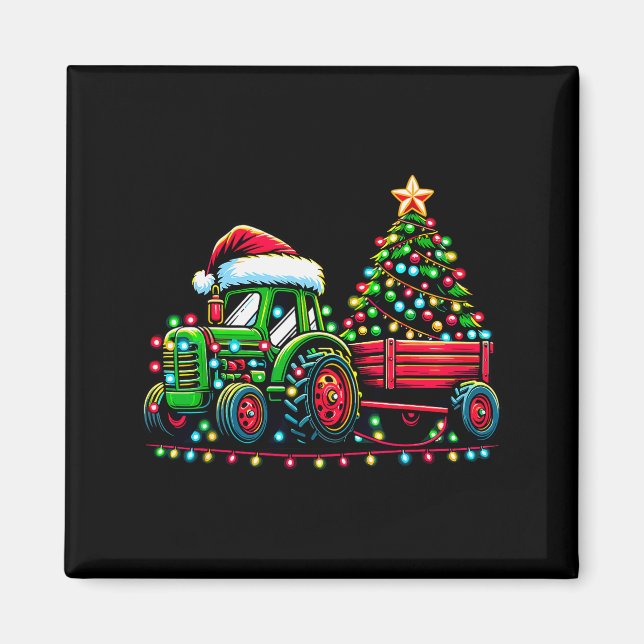 Imã Christmas Tractor Boys Santa Xmas Farm Truck  (Frente)