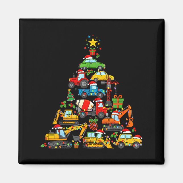 Imã Christmas Tree Cute Construction Truck Xmas Holida (Frente)