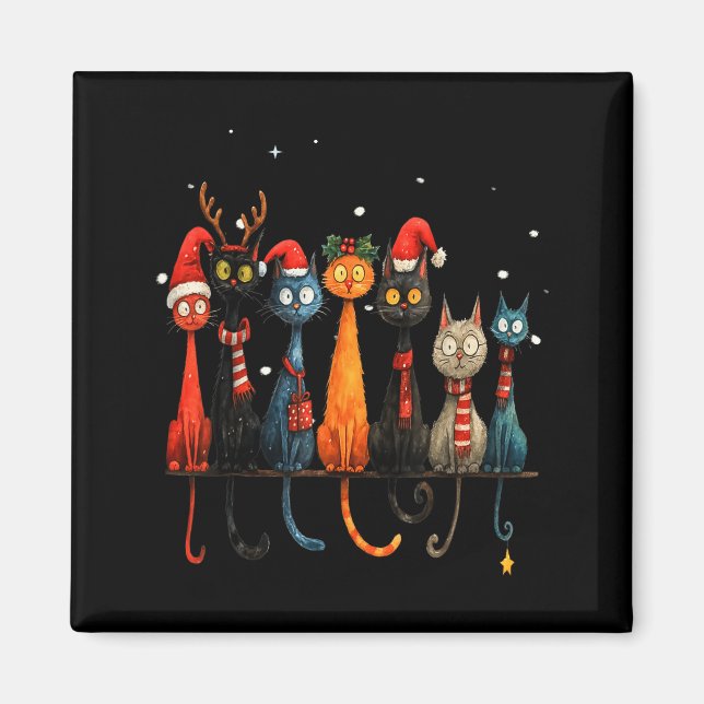 Imã Christmas Whimsical Mid-century Modern Look Cats 5 (Frente)