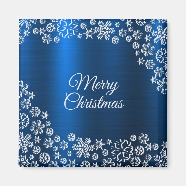 Imã Christmas White Snowflakes Navy Blue Holidays (Frente)
