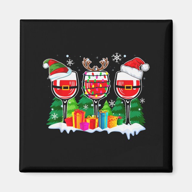 Imã Christmas Wine - Funny Reindeer Santa Xmas Alcohol (Frente)