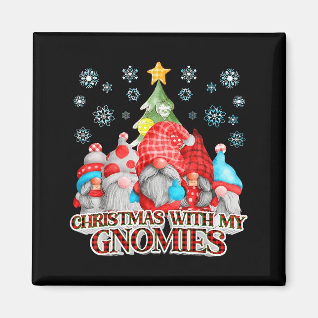 Imã Christmas With My Gnomies Plaid Gnome Group Pajama (Frente)