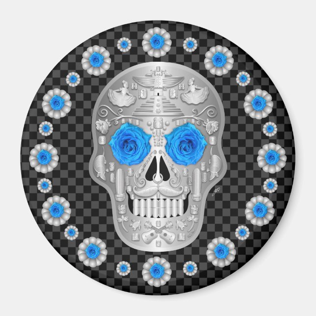 Imã Chrome Calavera (Rosa Azul)  (Frente)