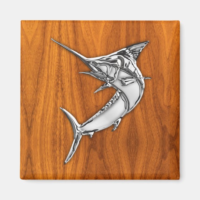 Imã Chrome Style Marlin no Teak Wood Decor (Frente)