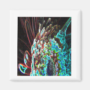 Imã Chrysanthemum Glow Art Blue Verde, Branco e Vermel