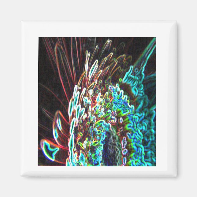 Imã Chrysanthemum Glow Art Blue Verde, Branco e Vermel (Frente)