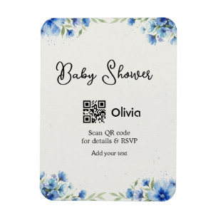 Ímã chuva de bebê em aquarela azul código QR RSVP scan