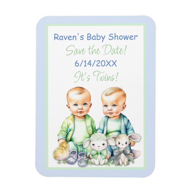 Ímã Chuva de Bebê Gêmeos Meninos Azul e Verde Salve a  (Vertical)