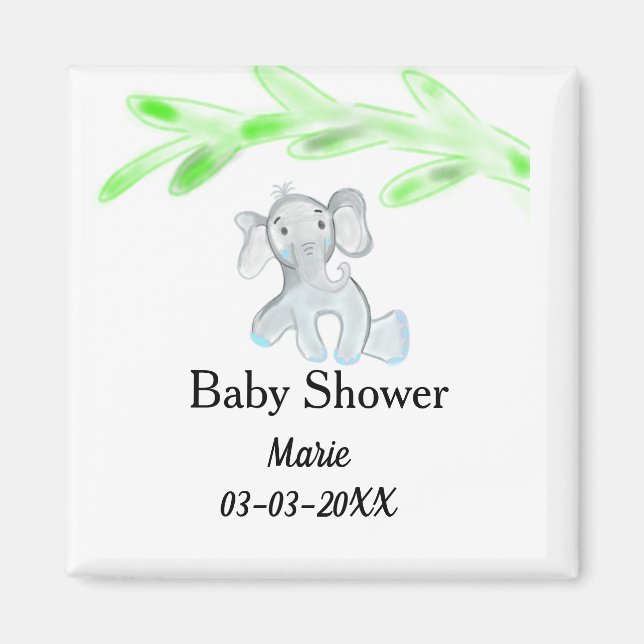 Imã Chuveiro de bebê elefante bebê cinza azul simples  (Frente)