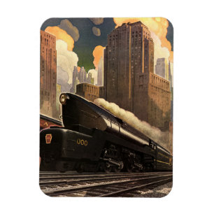 Ímã Cidade antiga, trem T1 Duplex nos trilhos da ferro