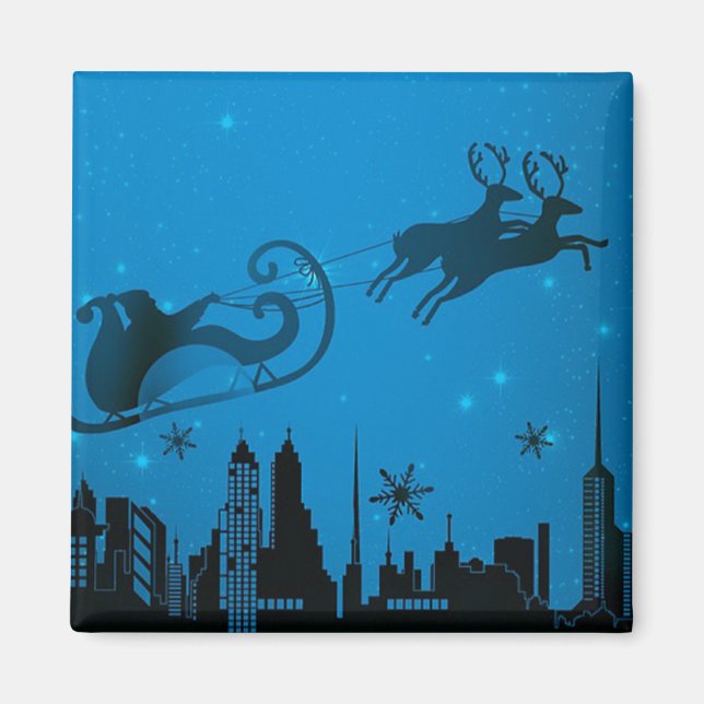Imã Cidade Azul com Papai Noel e Reindeer (Frente)