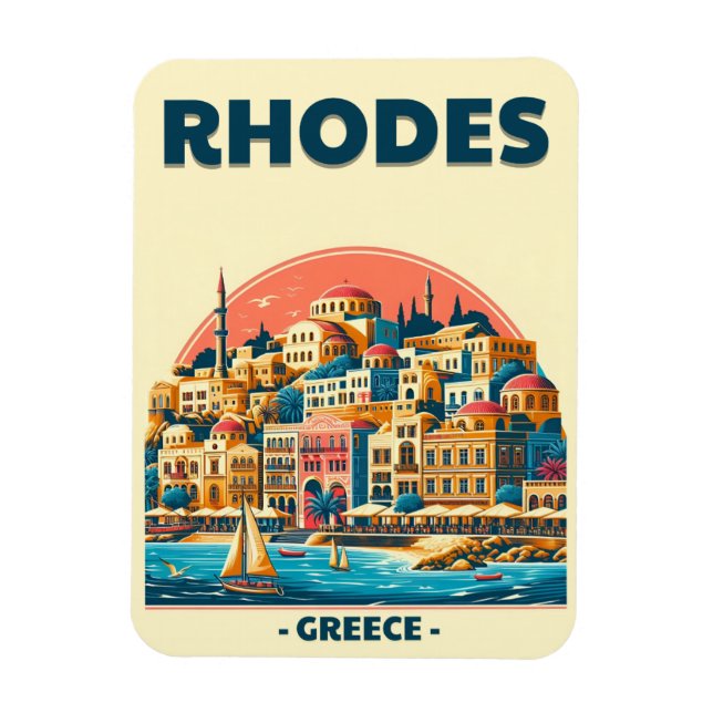 Ímã Cidade de Retro Rhodes - presentes de viagem de Gr (Vertical)