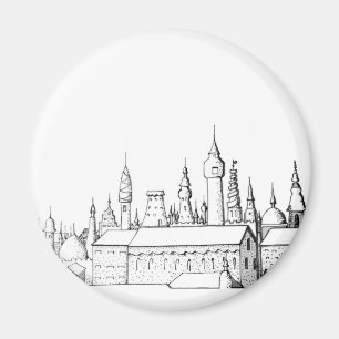 Imã cidade fabulosa. trabalho de arte. preto e branco