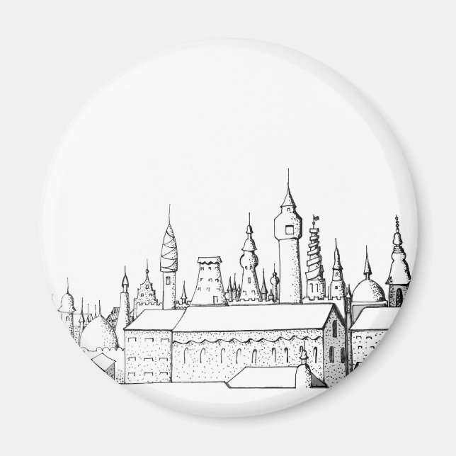 Imã cidade fabulosa. trabalho de arte. preto e branco (Frente)