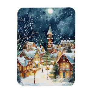 Ímã Cidade ilustrativa de Natal na neve