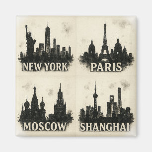 Imã Cidades Monocromáticas Global Skyline Ink Icônica